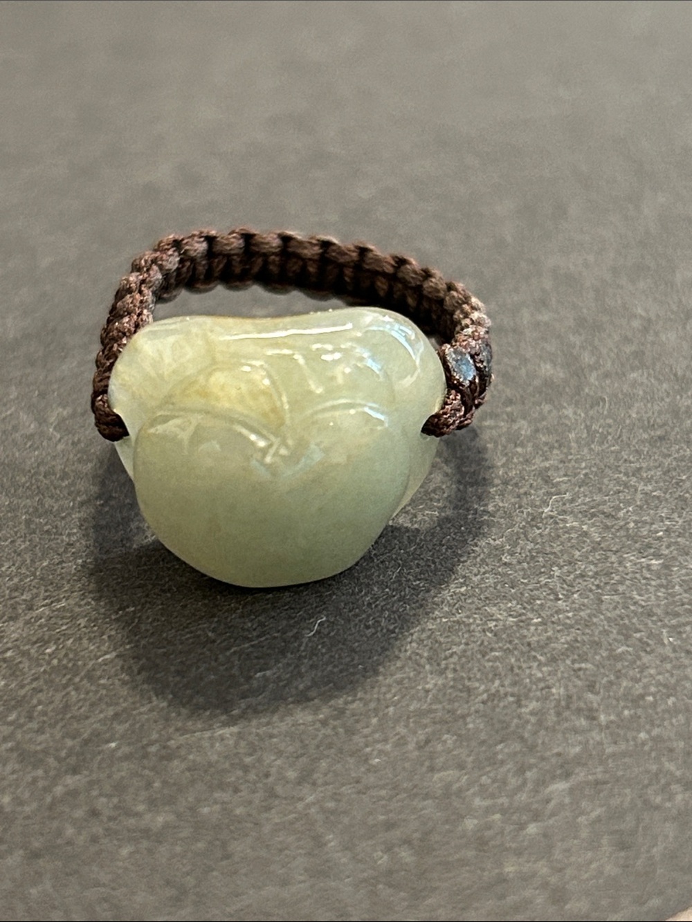 Green Jade Ring with Braided Cord